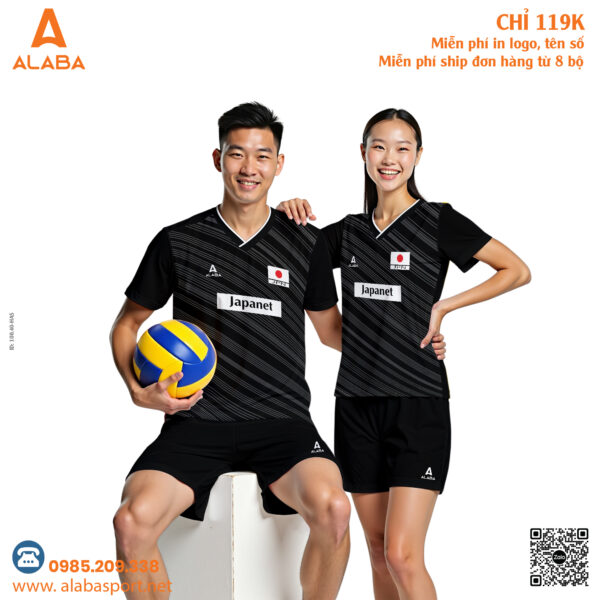 Áo thể thao ALABA đen sọc trắng - Phong cách Nhật Bản đậm chất thể thao