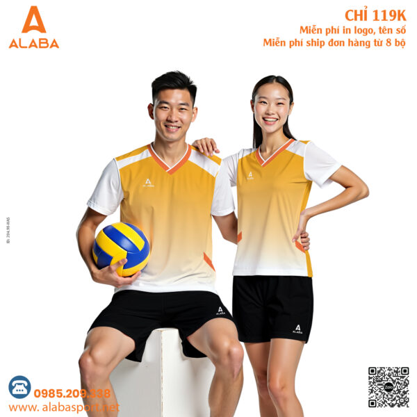 Đồng Phục Bóng Chuyền ALABA Màu Cam Vàng Trắng Năng Động - Mã 6