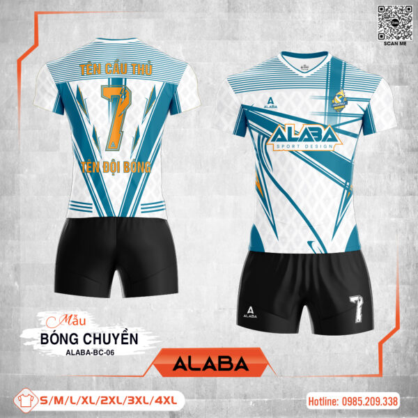 Bộ Quần Áo Bóng Chuyền ALABA-BC-06 Màu Trắng Xanh Ngọc