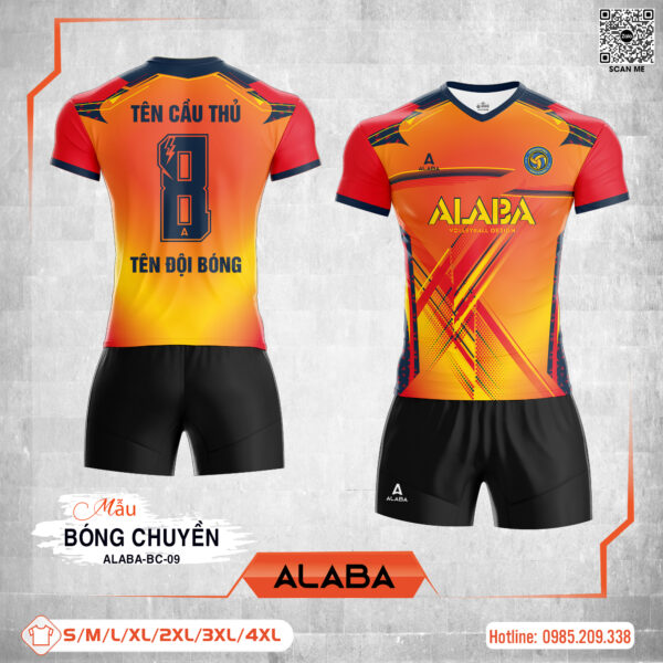 Đồng phục bóng chuyền ALABA-BC-09 màu Cam Vàng - Đỏ nổi bật