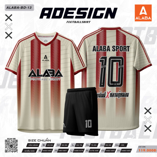 Áo Bóng Đá ALABA-BD-13 Màu Kem Sọc Đỏ Năng Động
