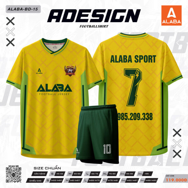 Bộ Quần Áo Bóng Đá ALABA-BD-15 Màu Vàng Năng Động
