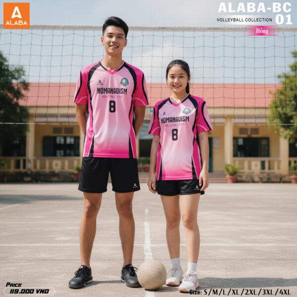 Đồng phục bóng chuyền ALABA BC-01 màu Hồng Đen Trắng