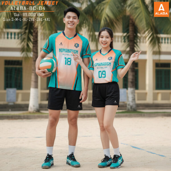 Đồng phục bóng chuyền ALABA-BC-04 Cam - Trắng - Xanh ngọc