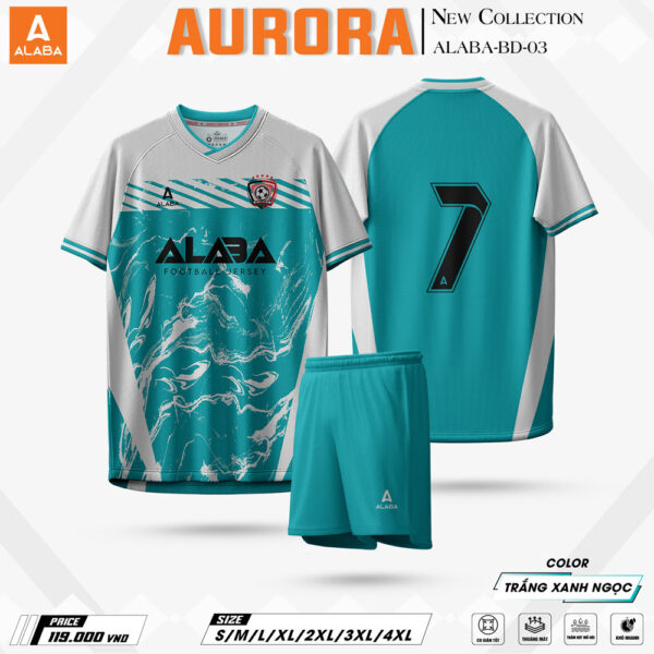 Áo bóng đá Aurora ALABA-BD-03 Trắng Xanh Ngọc | Thoáng mát, năng động