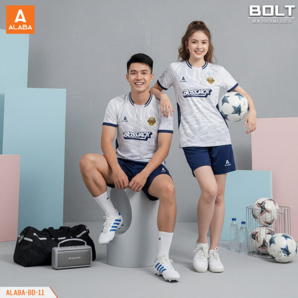 Đồng phục thể thao ALABA BOLT BD-11 màu trắng phối xanh navy