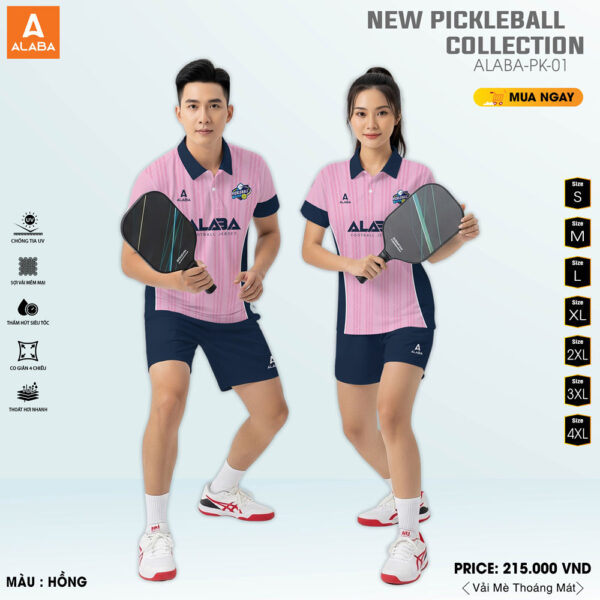 Áo thể thao Pickleball ALABA-PK-01 - Hồng pastel phối xanh navy