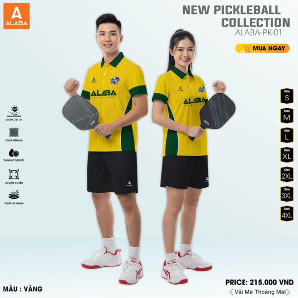 Áo đồng phục thể thao Pickleball ALABA-PK-01 màu vàng năng động