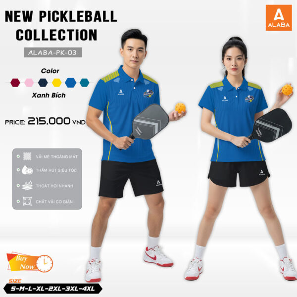 Áo thể thao Pickleball ALABA PK-03 Xanh Bích phối Vàng Neon