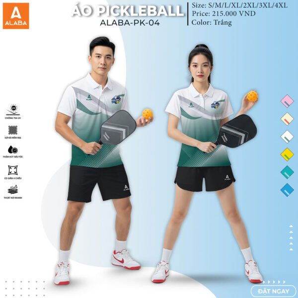 Áo Pickleball ALABA-PK-04 Trắng Xanh – Thiết Kế Thể Thao Năng Động