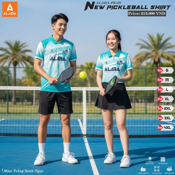 Áo Thể Thao Pickleball ALABA-PK-09 Trắng Xanh Ngọc - Năng Động & Thoáng Mát
