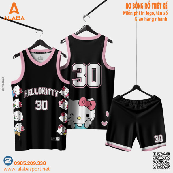 Áo Bóng Rổ Thiết Kế Hello Kitty Màu Đen Cá Tính