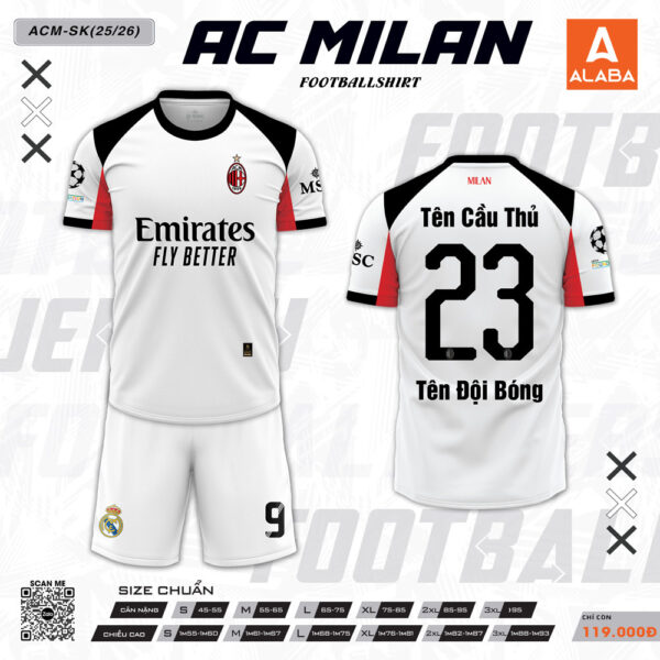 Áo bóng đá AC Milan sân khách 2025/2026 - Trắng phối đỏ đen
