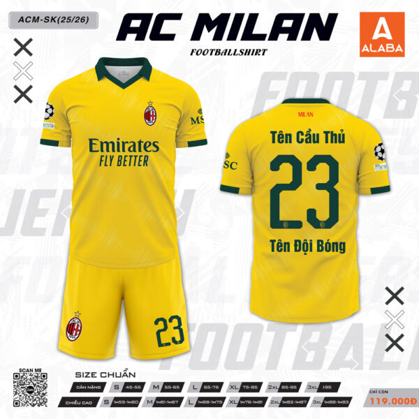 Áo đấu AC Milan sân khách 25/26 màu vàng chanh nổi bật