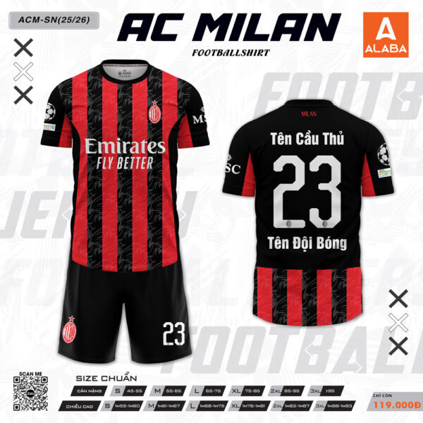 Áo Đấu AC Milan Sân Nhà Mùa Giải 25/26 - Đỏ Đen Truyền Thống