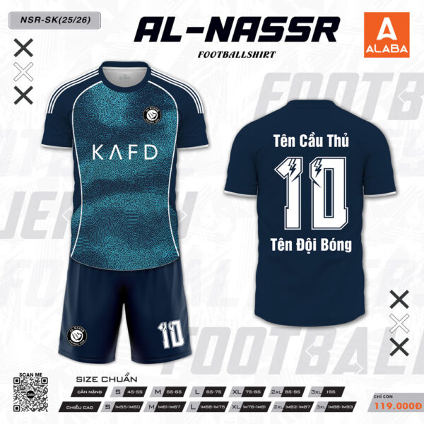 Áo bóng đá Al Nassr FC xanh navy phối cyan – Thiết kế hiện đại và năng động