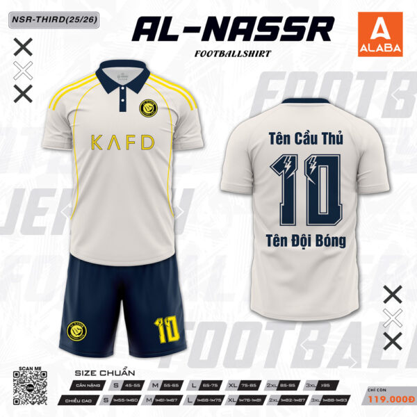 Áo đấu Al-Nassr 25/26 màu trắng xám phối xanh navy (phiên bản Third)