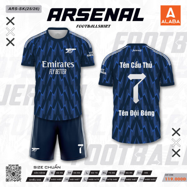 Áo Bóng Đá Arsenal 25/26 Xanh Navy – Phiên Bản Sấm Sét Năng Động