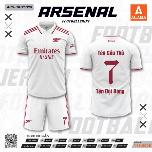 Áo Bóng Đá Arsenal 25/26 Màu Trắng Đỏ - Thiết Kế Đột Phá, Chuẩn Phong Cách Pháo Thủ