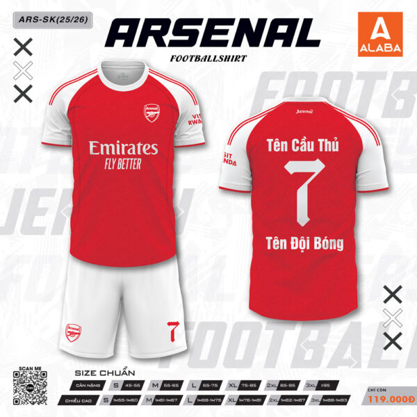 Áo Bóng Đá Arsenal 2025/2026 Màu Đỏ