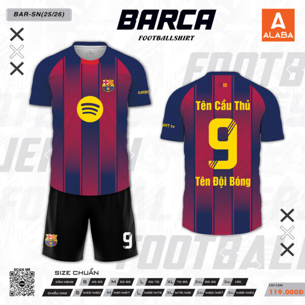Áo Bóng Đá CLB Barca Mùa Giải 25/26 Xanh Lam Đậm Đỏ Đô