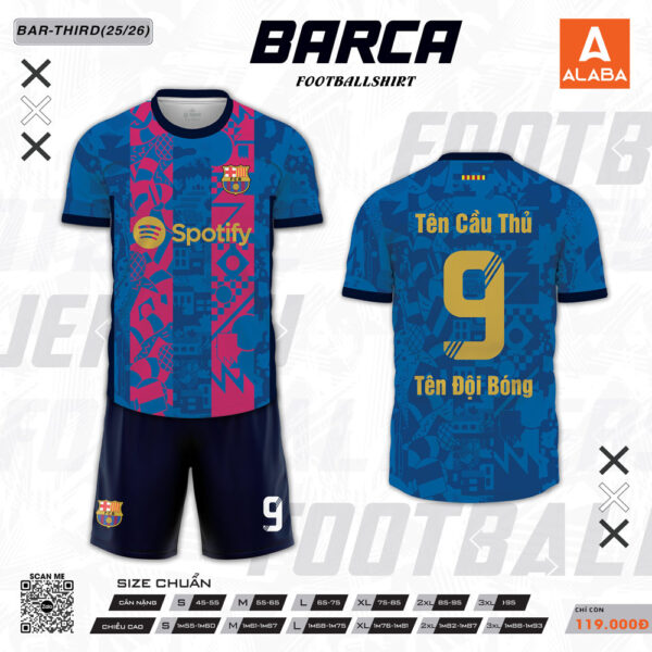 Áo đấu Barcelona Third Kit 25/26 xanh dương hồng đậm
