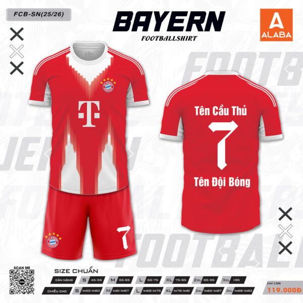 Áo Bóng Đá Bayern Munich Sân Nhà Màu Đỏ 2025-2026