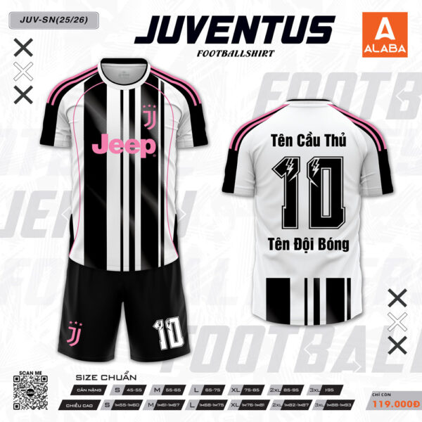 Áo Đá Bóng Juventus 25/26 JUV-SN Màu Đen Trắng Hồng Neon
