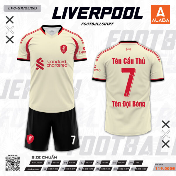 Áo Đấu Liverpool 2025/2026 Màu Kem Nhạt Phiên Bản Sân Khách