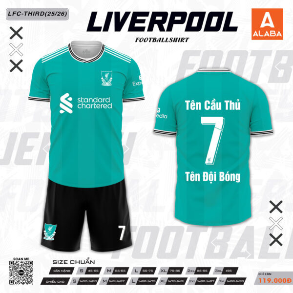 Áo bóng đá Liverpool 2025/2026 mẫu thứ ba - Xanh ngọc lam cá tính