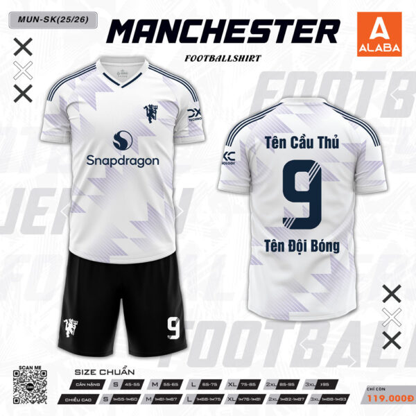 Áo bóng đá Manchester 25/26 Trắng Tím Lightning - ALABA MUN-SK