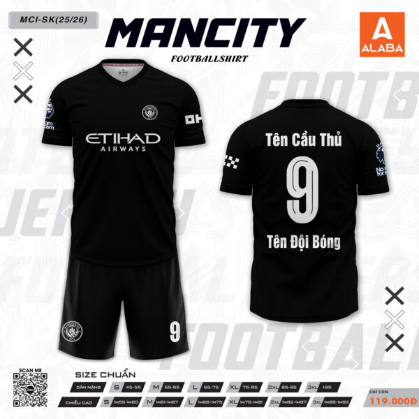 Áo Bóng Đá Đen Trắng Mancity SK2 - Form 3D RAM