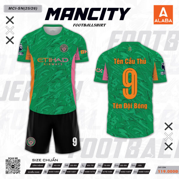 Áo đấu MANCITY – MCI-SN 25/26 Xanh Lá Cây Cá Tính