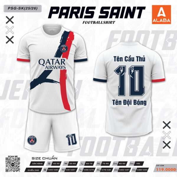Áo bóng đá PSG-SK 25/26 màu trắng thanh lịch
