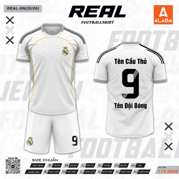 REAL Football Shirt Real-SN 25/26 - Trắng Thanh Lịch