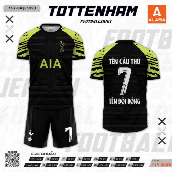 Áo Đá Bóng Tottenham 25/26 - Đen Xanh Neon