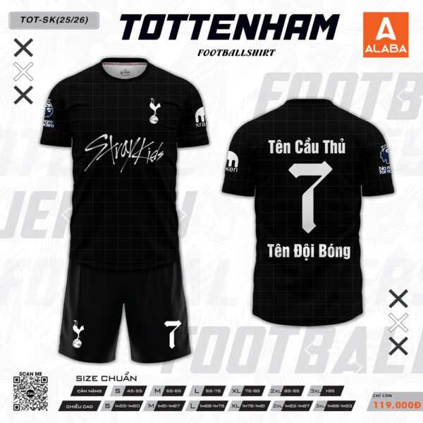Áo bóng đá Tottenham x Stray Kids 25/26 đen tuyền cực chất